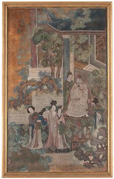 1663. A painting with court attendants in a garden, Qing dynasty, 19th Century.