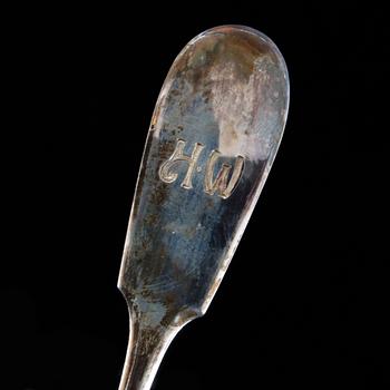 MATSKEDAR, 12 st, silver, bla troligen S. Koskiniemi, Finland, 1915. Total vikt ca 637 gram.