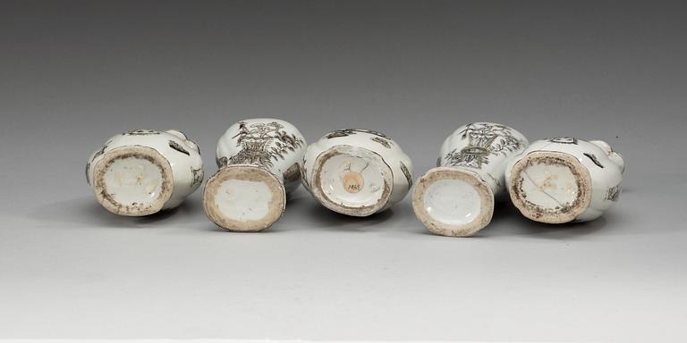 A five piece grisaille garniture, Qing dynasty, Qianlong (1736-95).