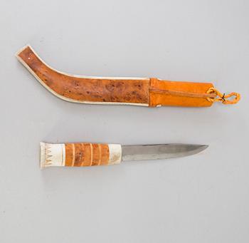 A Sami knife and bottle, Knut Dahlgren, Arvidsjaur, signed KD, second half of the 20th Century.