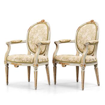 A pair of Gustavian armchairs, late 18th century.