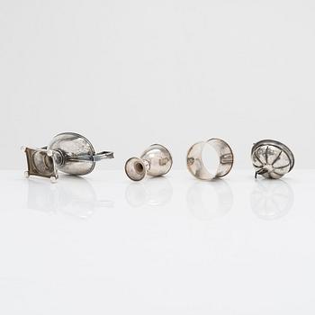 Four Finnish silver tableware objects, maker's marks of Viktor Aarne, O.R. Mellin, and others, 1861-1930.