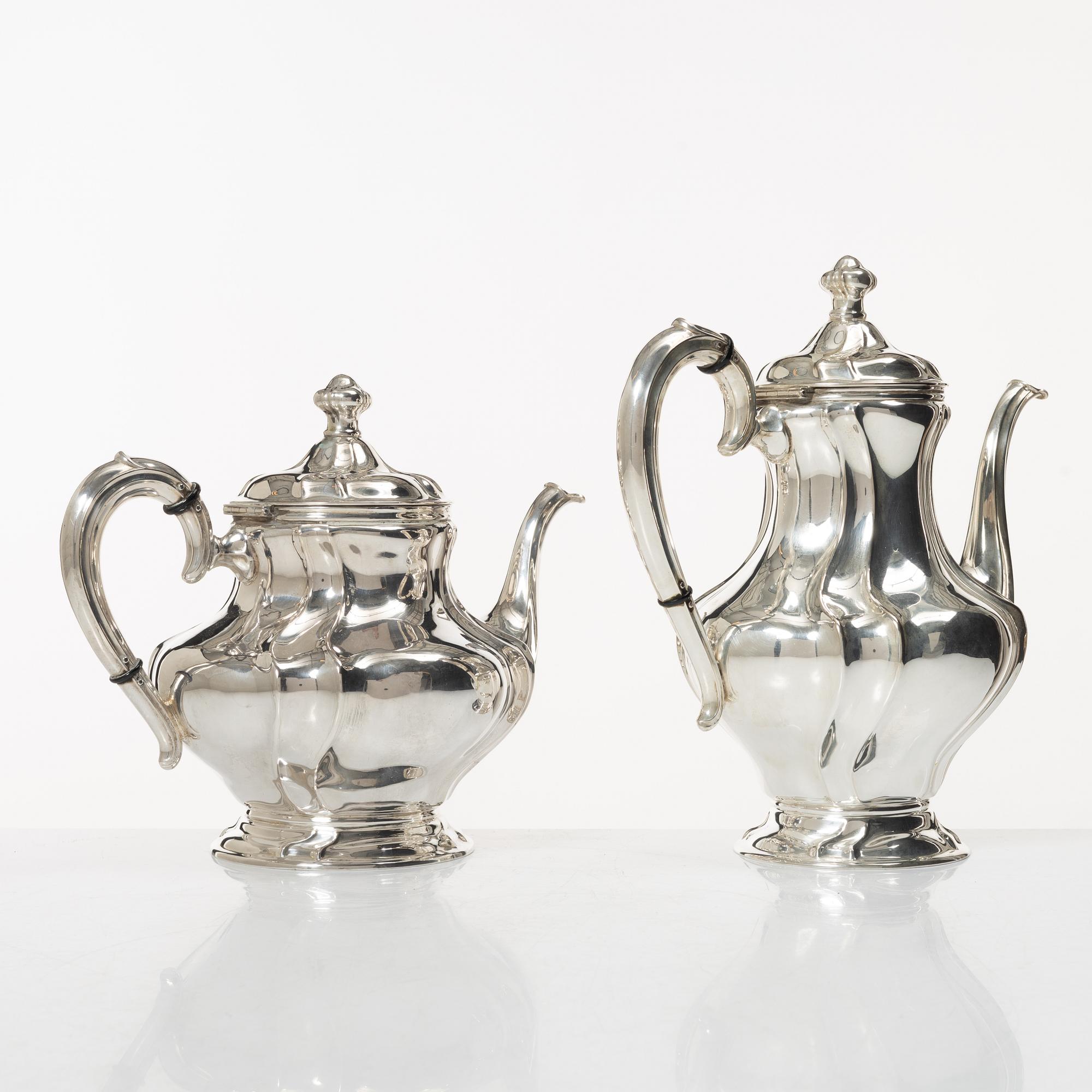 Kaffe- och teservis, 4 delar, silver, rokokostil, Otto Wolter, Schwäbisch Gmünd, Tyskland, 1900-tal.