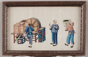 GOUACHER,14 stycken. Qingdynastin sent 1800-tal.