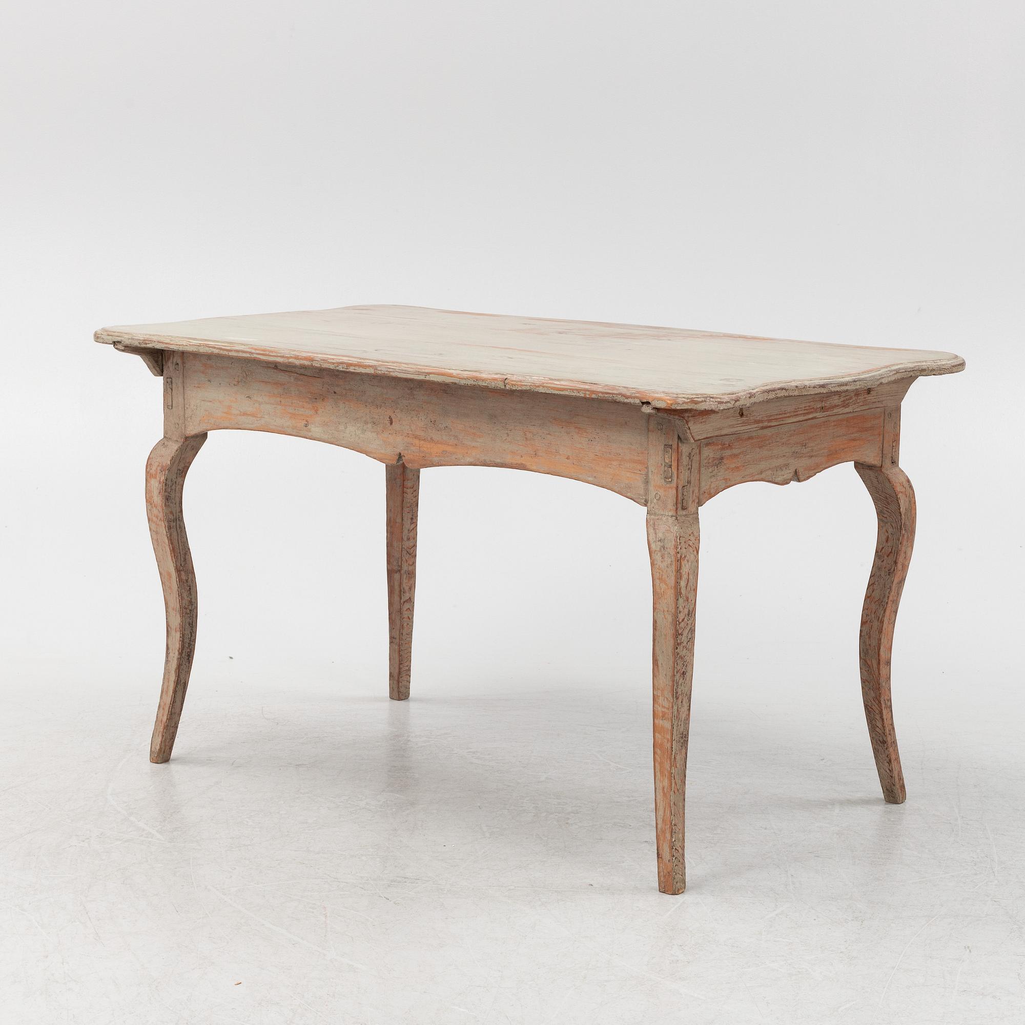 A painted pine Rococo table, 18th Century.