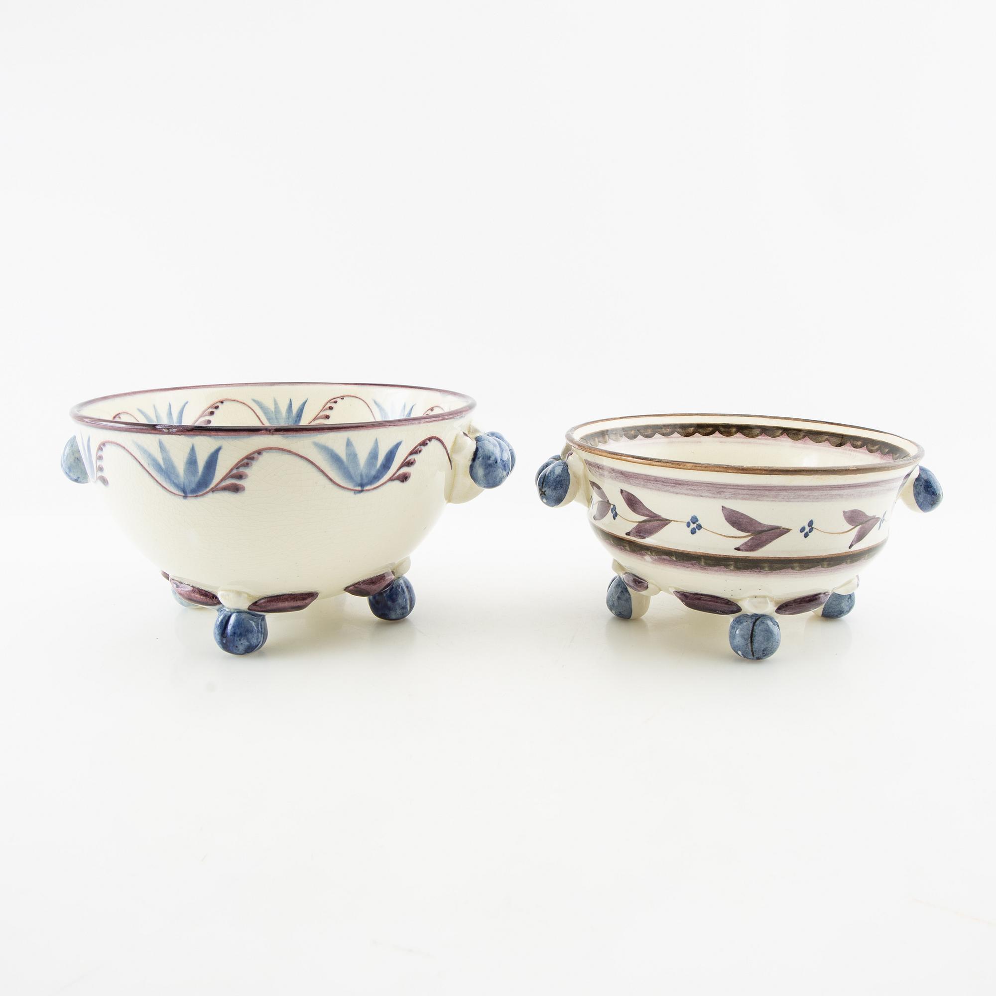 Ilse Claesson, vases 3 pcs and bowls 2 pcs Rörstrand, first half of the 20th century.