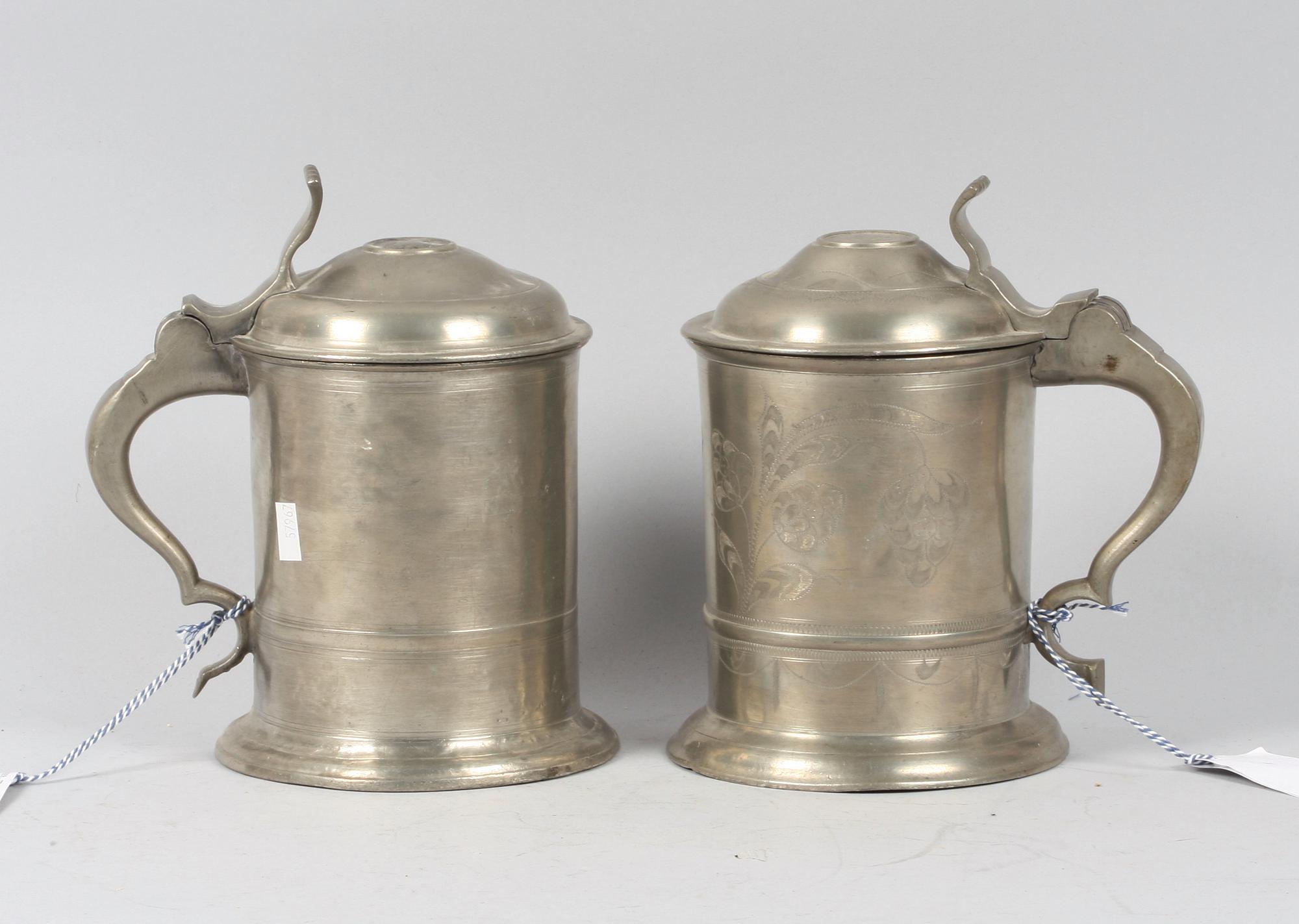 CYLINDERSTOP, 2 st, tenn, JA Gellerstedt, Härnösand 1845 resp NA Santesson, Sthlm 1850-tal.