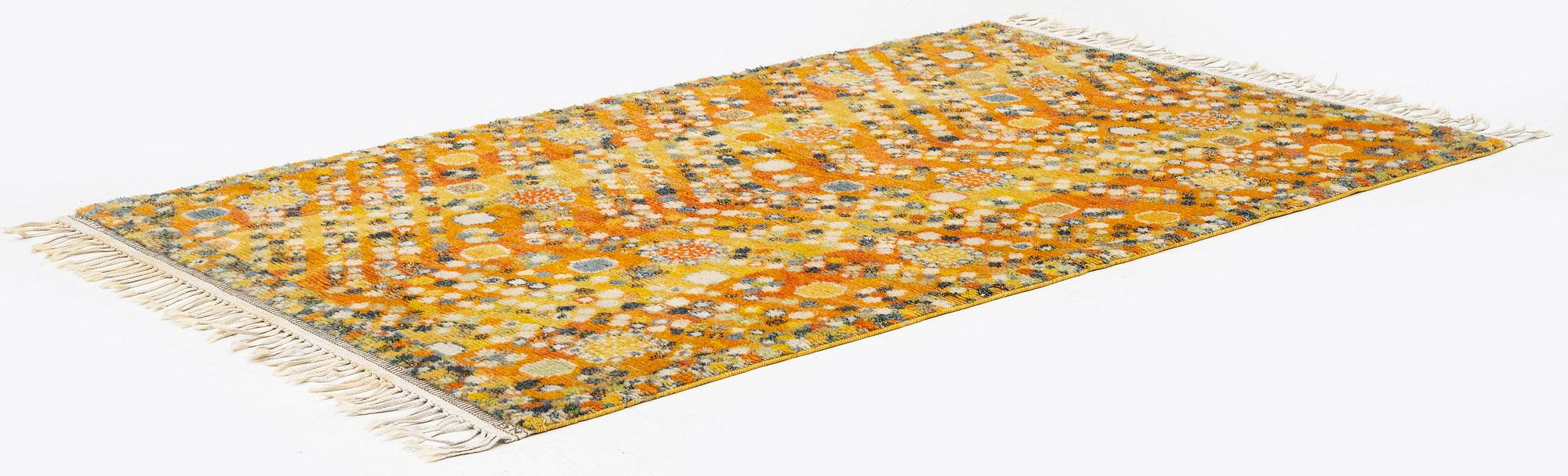 Barbro Nilsson, a carpet, 'Violetta gul', knotted pile, c. 210 x 130 cm, signed AB MMF BN.