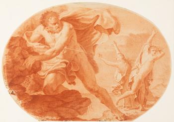 Italian school, 16th/17th century, Polyphemus lifting a stone against Acis and Galatea.