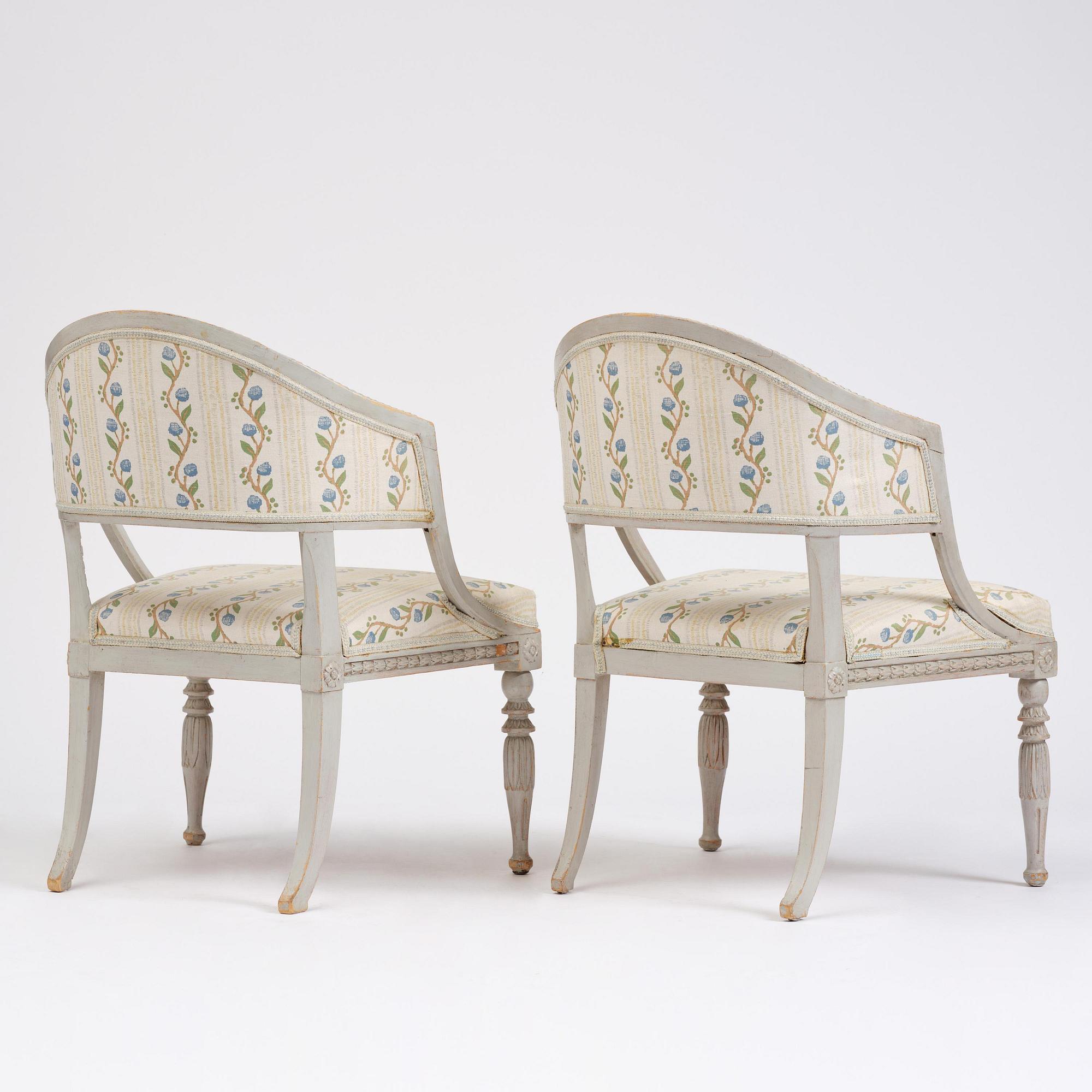 A pair of Late Gustavian style armchairs early 19th century.