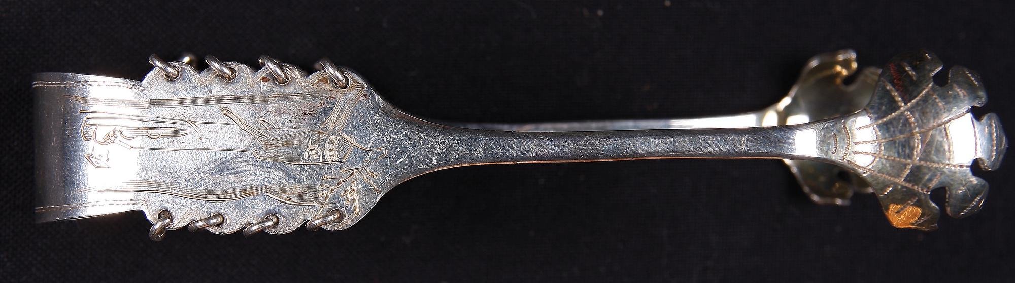 KAFFESKEDAR, 6+6 samt SOCKERTÅNG, silver, Samisk stil, mest 1940-50-tal.