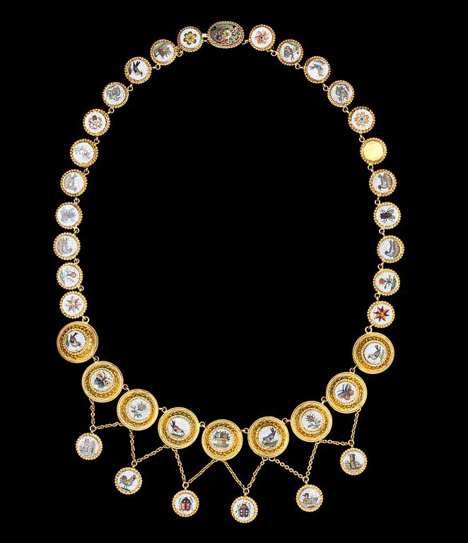 A micro mosaic gold necklace, 1860's.