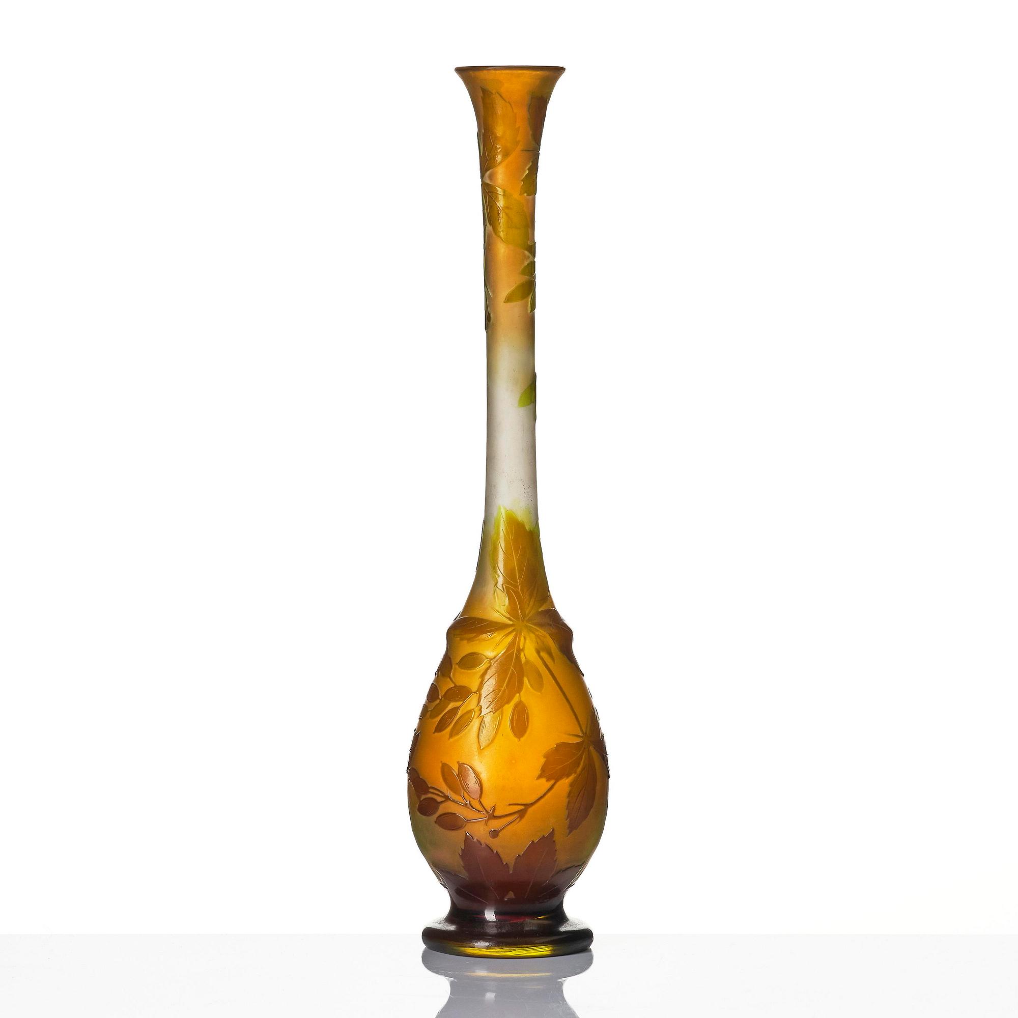 Emile Gallé, a set of two Art Nouveau cameo glass vases, Nancy, France.