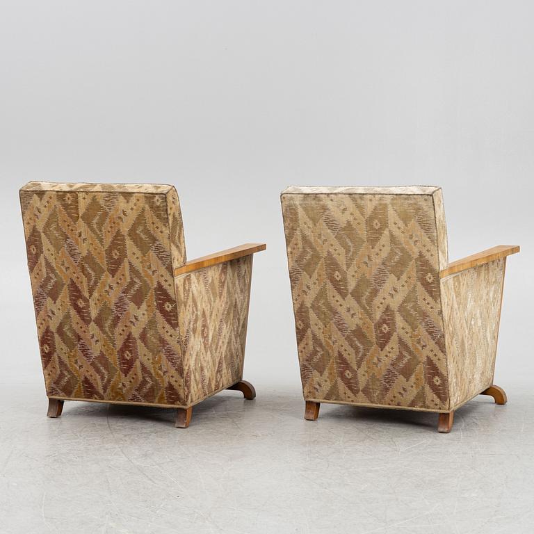 Swedish Grace, a pair of upholstered easy chairs, 1930s.