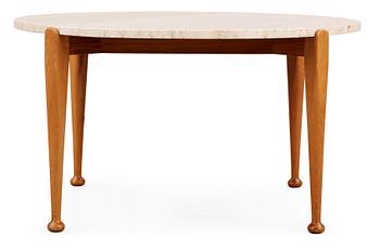 A Josef Frank mahogany and travertine top sofa table, Svenskt Tenn, model 965.