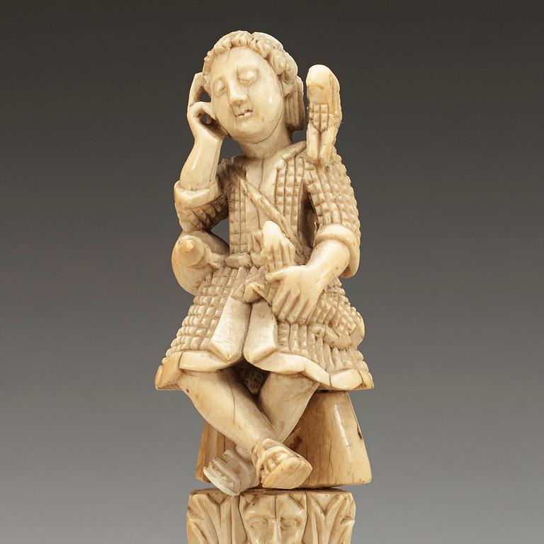 A carved ivory figure of Christ the Good Shepherd, 18th Century or older, Goan.
