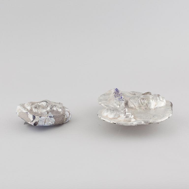 two glass objects, signed.