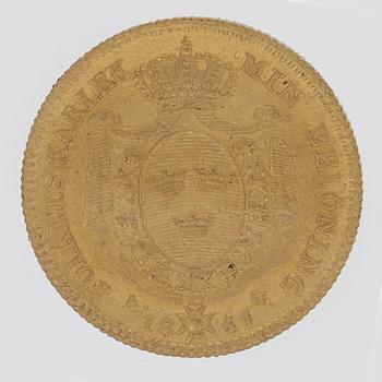 A gold 1 ducat coin Karl XIV Johan of Sweden, 1841.