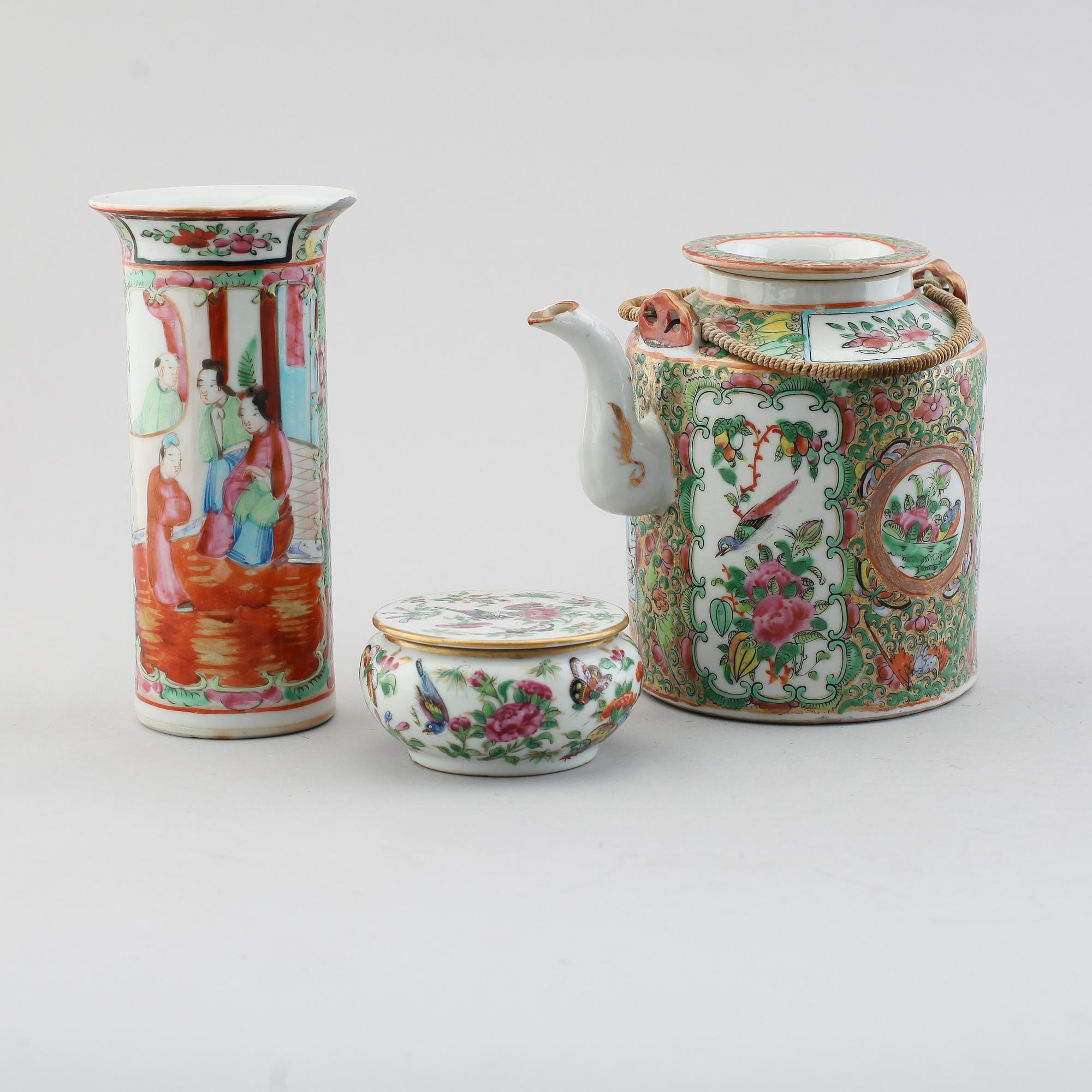 TEKANNA, LOCKDOSA SAMT VAS, porslin, Kina, Kanton, 1800-tal.