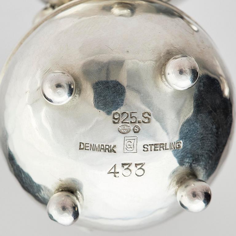 Georg Jensen, four sterling silver casters, design Harald Nilesen, Copenhagen 1933-44, one Copenhagen after 1945.