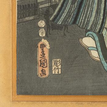 Utagawa Kunisada, two woodblock prints in colours, mid 19th century.