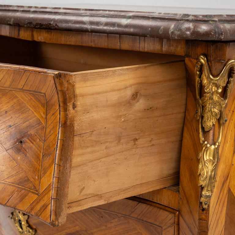A Rococo chest of drawers by Johan Noraeus (master in Stockholm 1769-1781).
