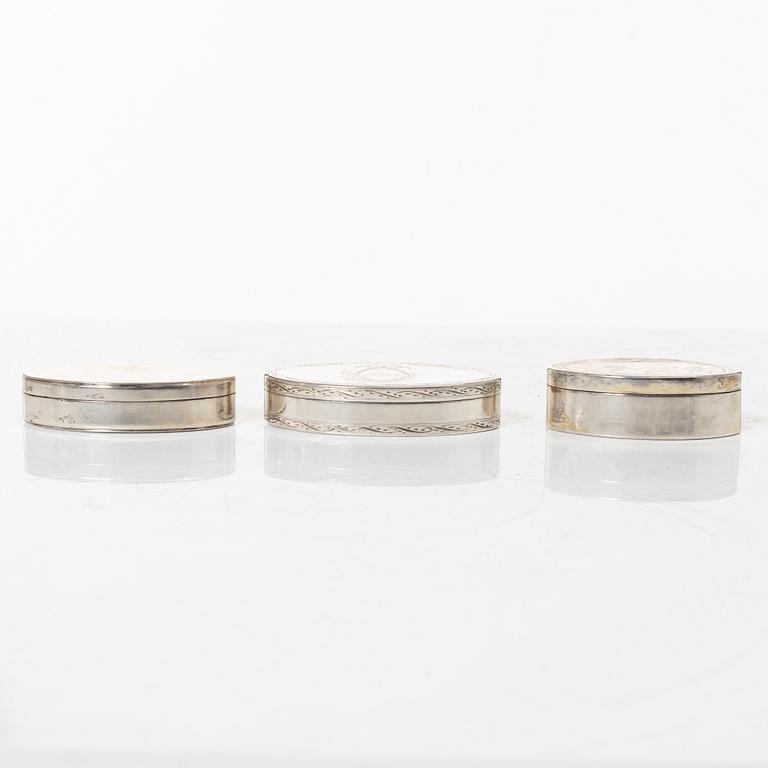 Five Swedish silver boxes, 18th-19th Century.