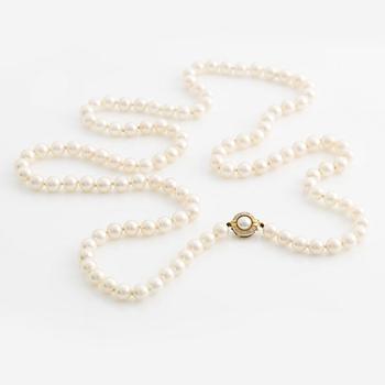 Pearl necklace, with cultured pearls, longer model.