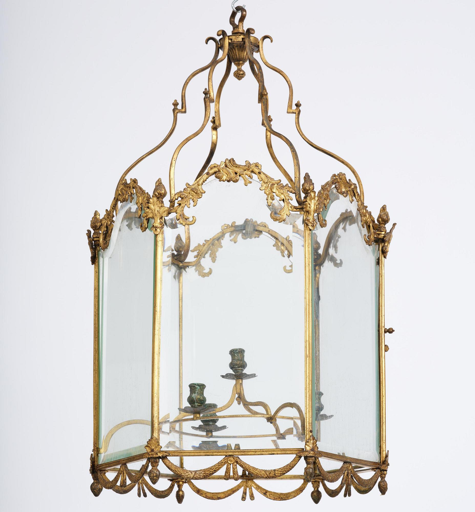 A fine Swedish rococo gilt-brass four-light lantern, Stockholm, later part of the 18th century.