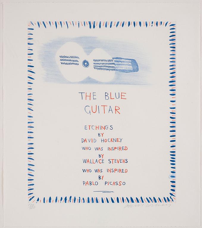 David Hockney, The Blue Guitar (Title Page), from the portfolio 'The Blue Guitar'.