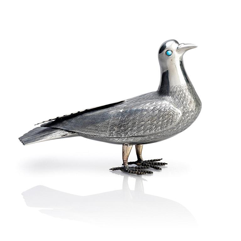 A Persian silver pigeon, the Qajar dynasty (1789–1925).