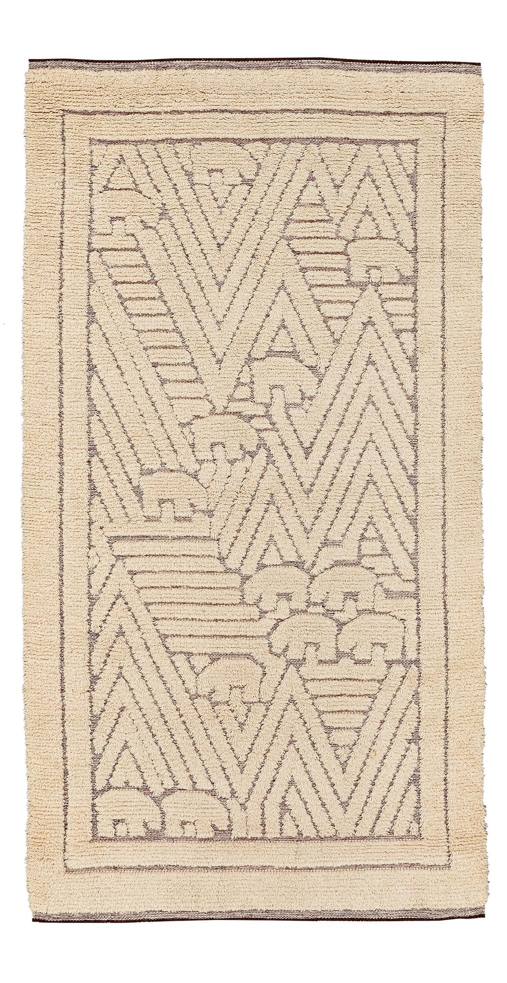 Ebba Swedenborg, MATTO, "Björnar", knotted pile in relief, ca 219 x 115 cm, designed by Ebba Swedenborg, Södra Kalmar Läns Hemslöjd.
