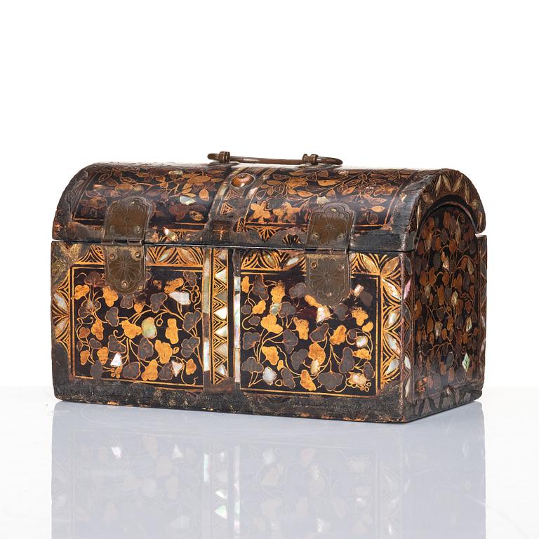 A Japanese lacquer casket/Namban chest, commissioned by the Portuguese, Edo period (1603-1868).