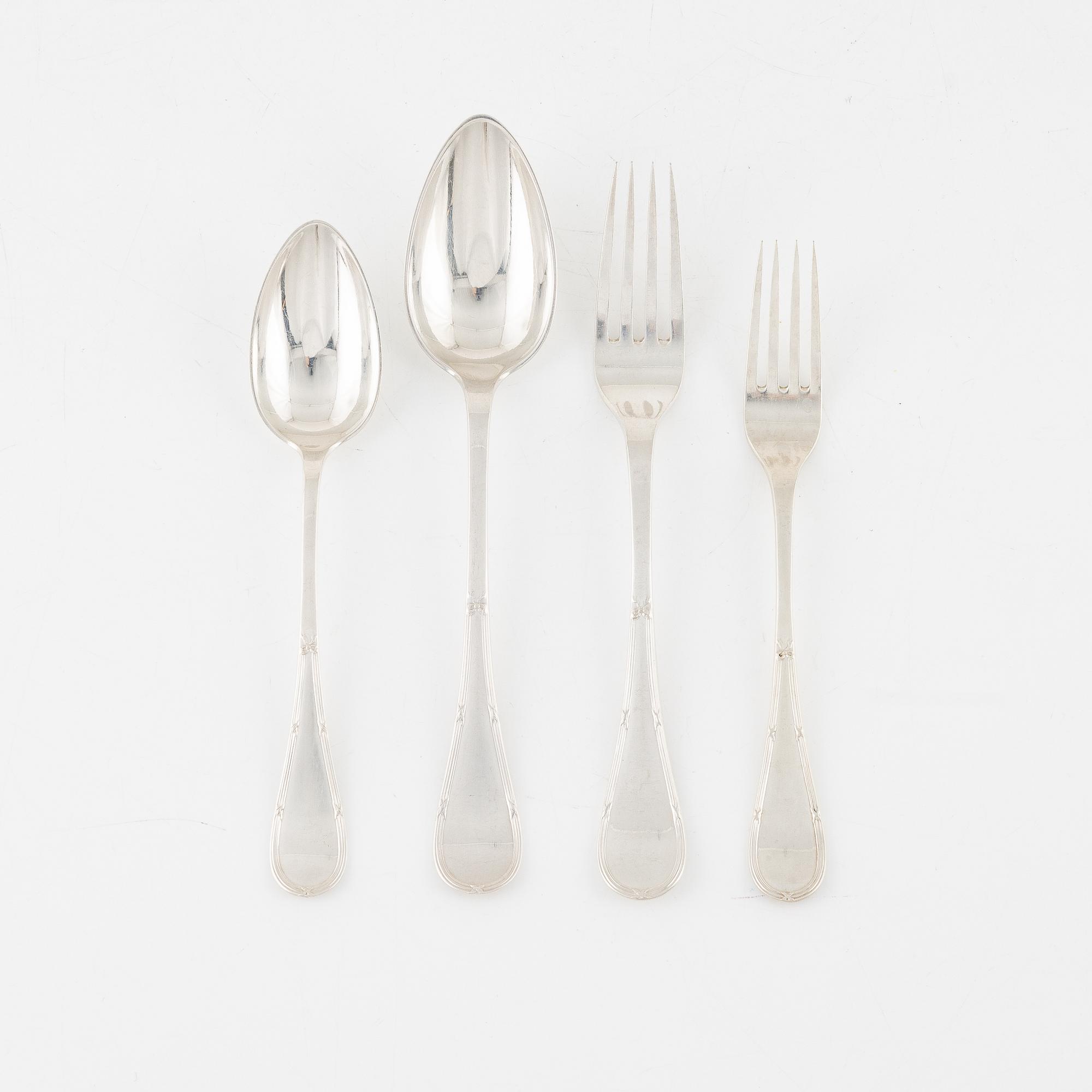 Bestickservisdelar, 24 st, silver, modell "Rosett", B Erlandsson, Kristianstad, 1913-1930.