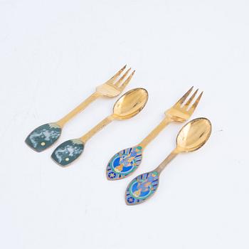 Anton Michelsen, Christmas cutlery, 13 pieces, gilded sterling silver and enamel, Denmark.