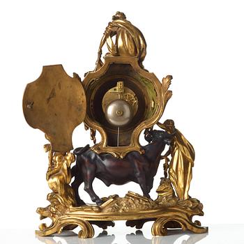 A Louis XV-style late 19th century mantel clock.
