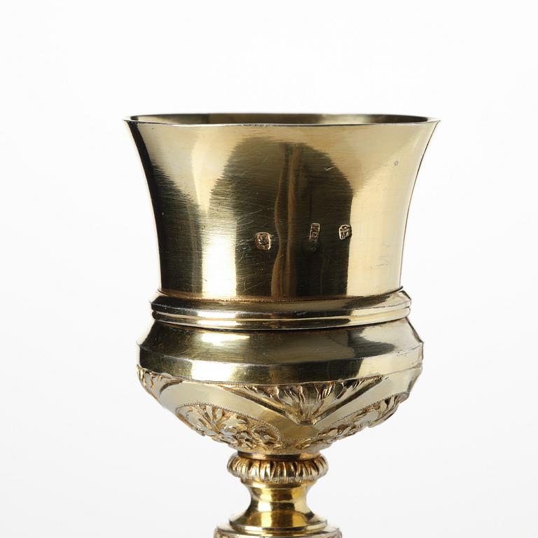 A Spanish colonial silver-gilt chalice, mark of Antonio Forcada y la Plaza, Mexico city, ca 1800.