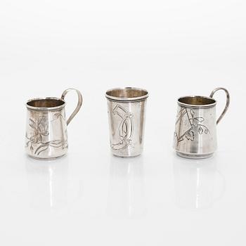Sockerskål och bägare, 3 st, silver, Moskva tidigt 1900-tal.