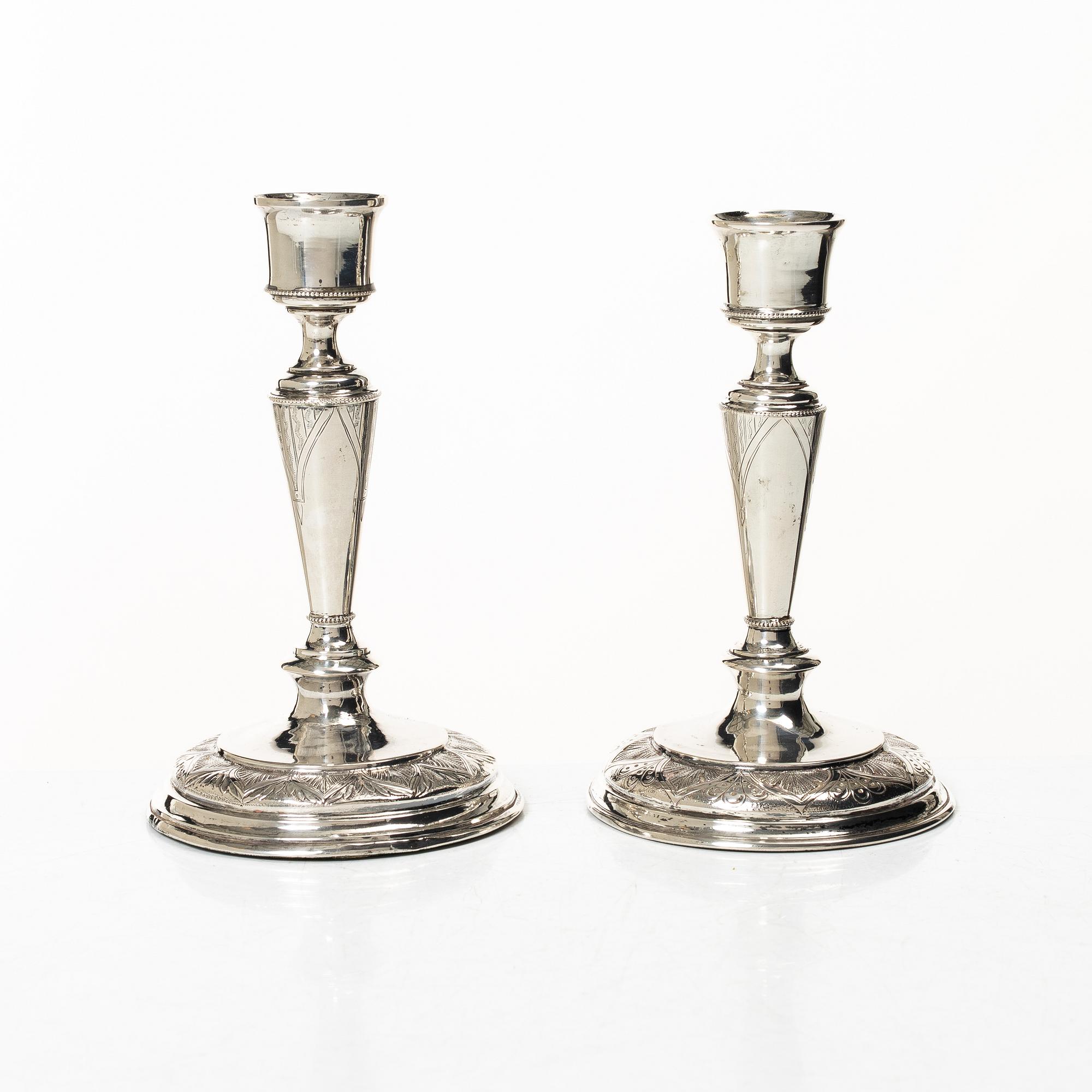 Samuel Pettersson, a pair of silver candlesticks, Linköping, 1879.