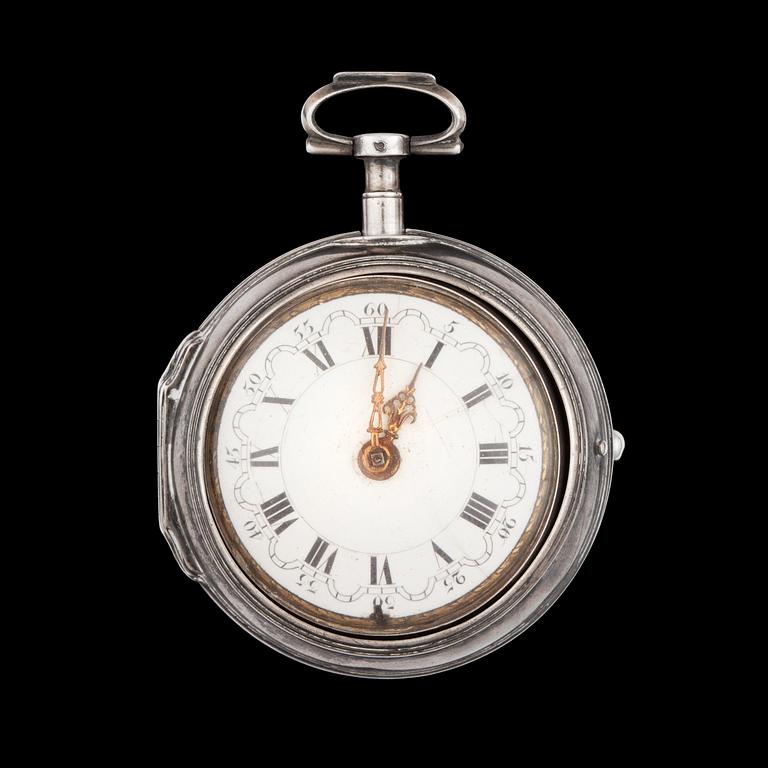 A silver verge pocket watch, Le Count, London, 18th century.