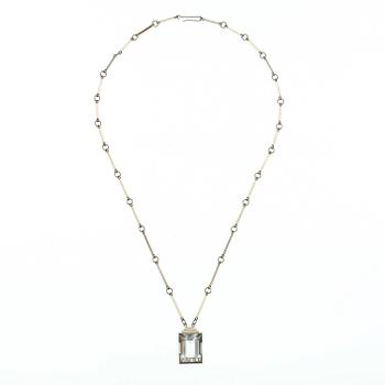 A Wiwen Nilsson sterling and rock crystal pendant and chain, Lund 1943.