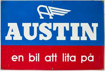 Sign, enamelled metal, Austin.