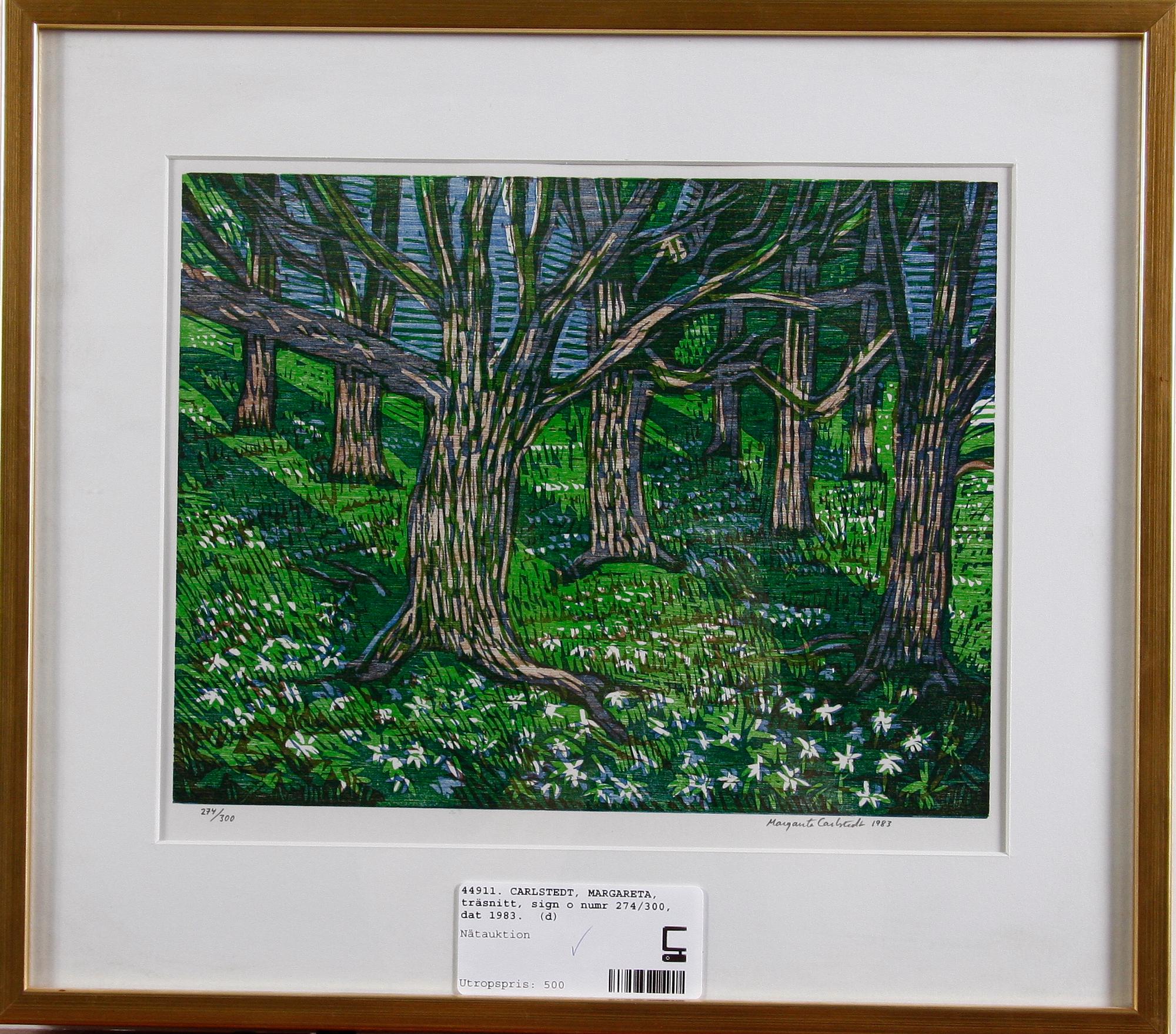 CARLSTEDT, MARGARETA, träsnitt, sign o numr 274/300, dat 1983.