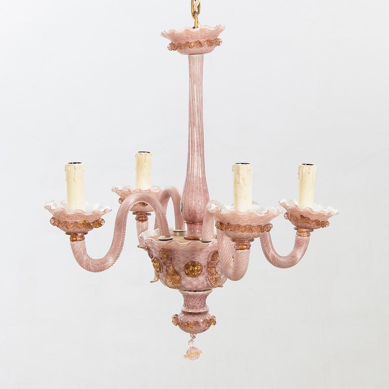 A mid 20th century glass ceiling lamp from Murano, Venice Italy.