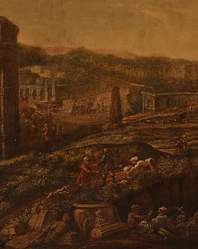 Gaspar van Wittel  (Vanvitelli) Circle of, Excavations at the Colosseum and the Arch of Constantine, Rome.