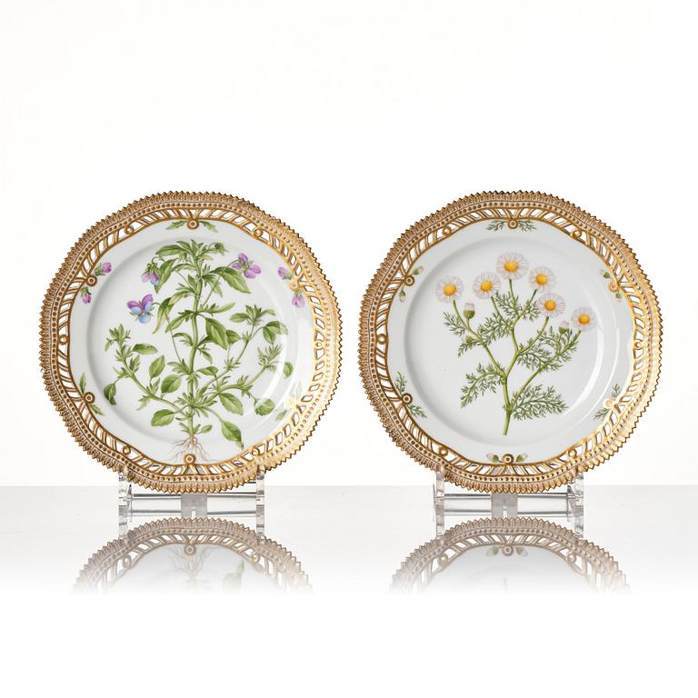 A set of 15 Royal Copenhagen 'Flora Danica' dessert dishes, Denmark, some from ca 1900, some 20th Century.