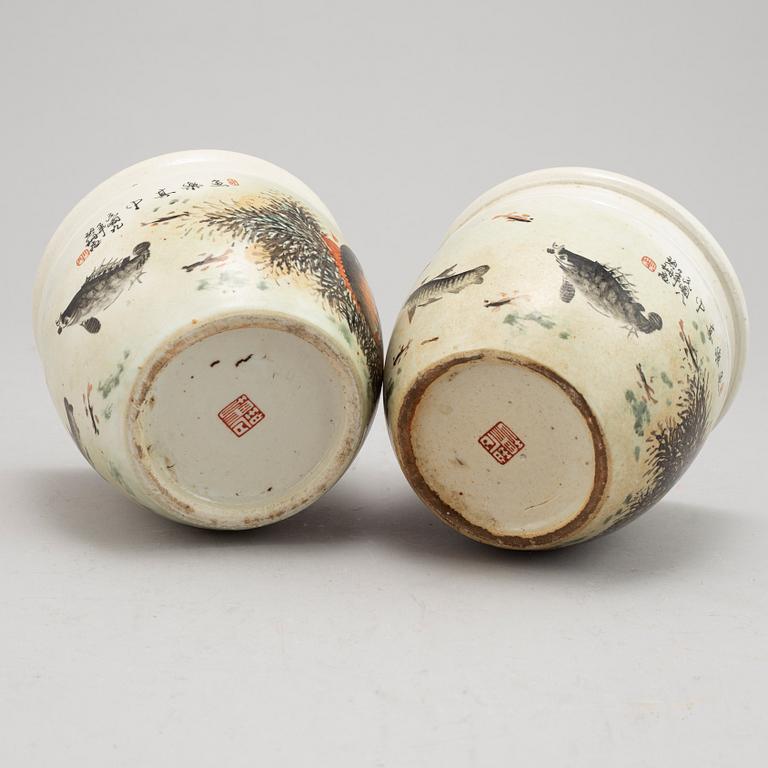 A group of four Chinese and Japanese porcelain flower pots, 20th century.