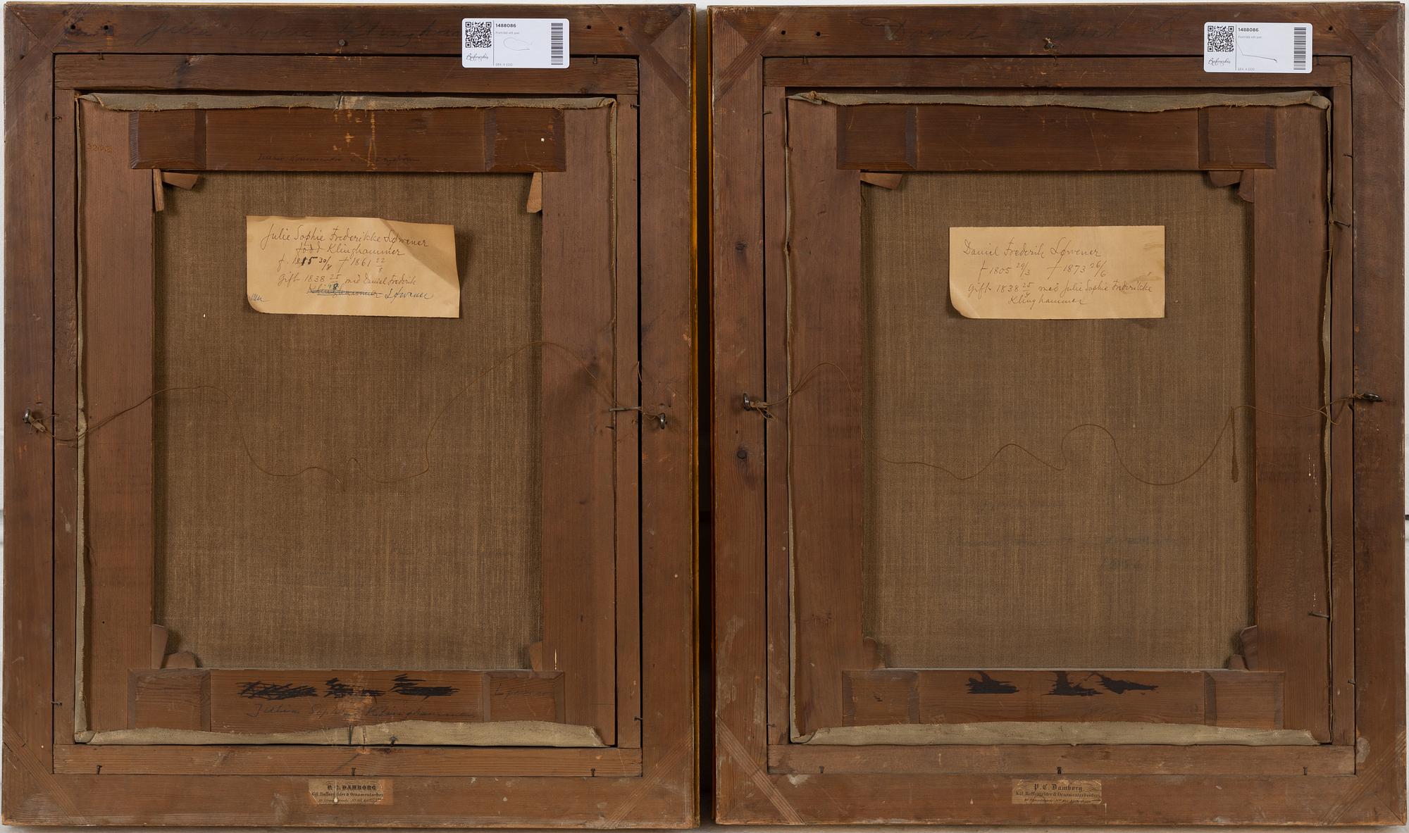 Frederik Ludvig Storch, olja på duk, ett par, signerade och daterade 1856.