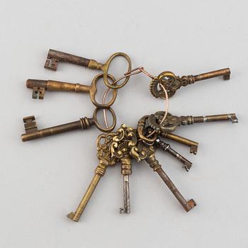 Ten brass keys 18th/19th century.