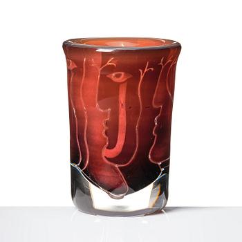 Ingeborg Lundin, a burgundy ariel glass vase 'Ansikten' (Faces), Orrefors, Sweden 1971, executed by master glassblower John Johansson.